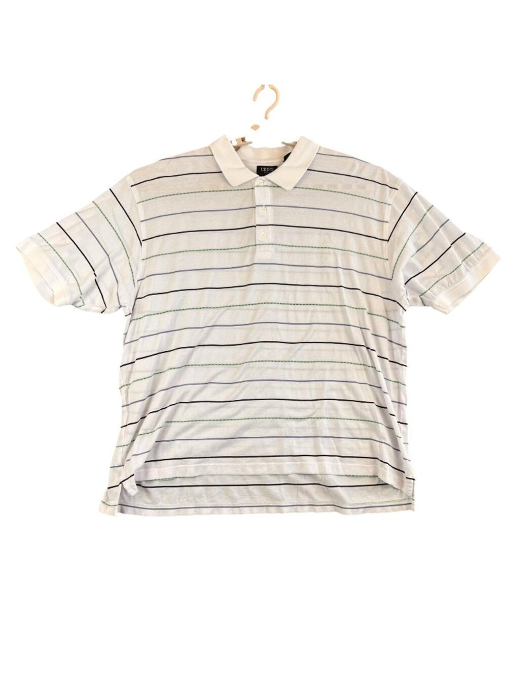 IZOD Golf Polo Shirt Mens XL White Striped Cotton Cool-FX Short Sleeve Casual